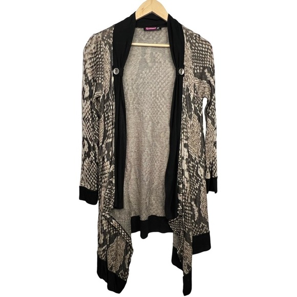 Say What MEDIUM Snakeskin Print Knit Art to Wear Open Cardigan w Embellishments - Picture 1 of 8